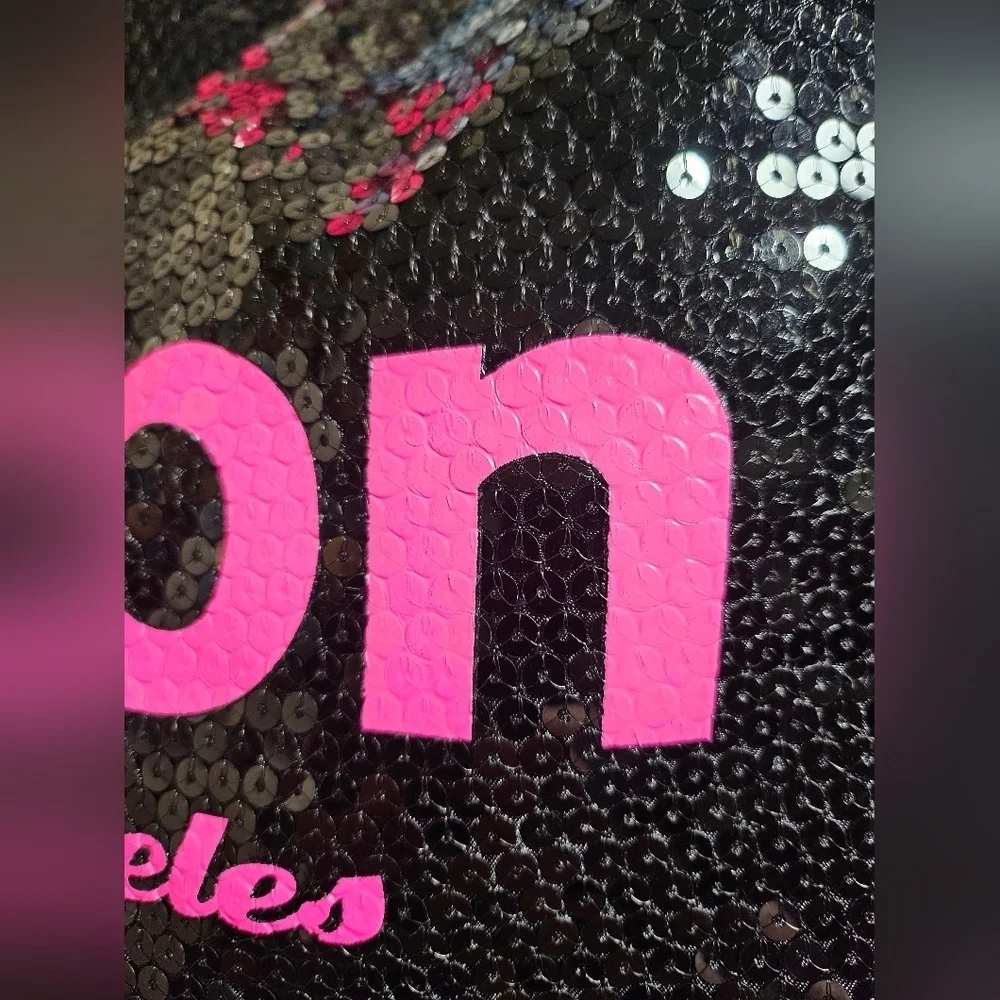 Y2K Kitson Los Angeles Black and Pink Patent Sequin Tote Shoulder Bag